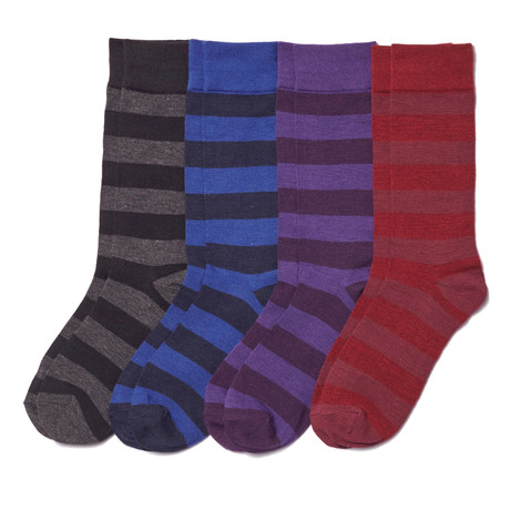 Rugby Stripe Sock // Grey + Blue + Purple + Red // Pack of 4