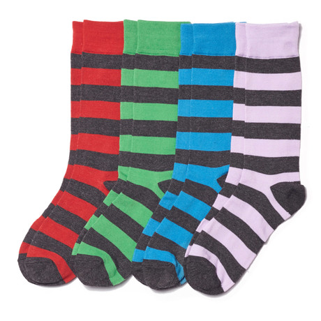 Dress Sock // Grey Rugby Stripe // Pack of 4