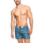 Marine Swim Short // Teal + Navy + Pink (M)