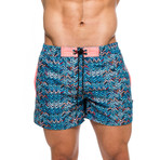 Marine Swim Short // Teal + Navy + Pink (M)