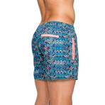 Marine Swim Short // Teal + Navy + Pink (M)