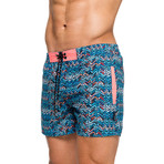 Marine Swim Short // Teal + Navy + Pink (M)