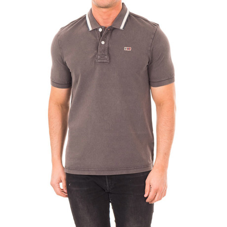 Short-Sleeve Contrast Collar Polo // Brown (S)