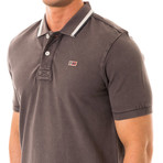 Short-Sleeve Contrast Collar Polo // Brown (L)