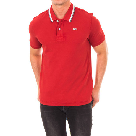 Short-Sleeve Contrast Collar Polo // Red (S)