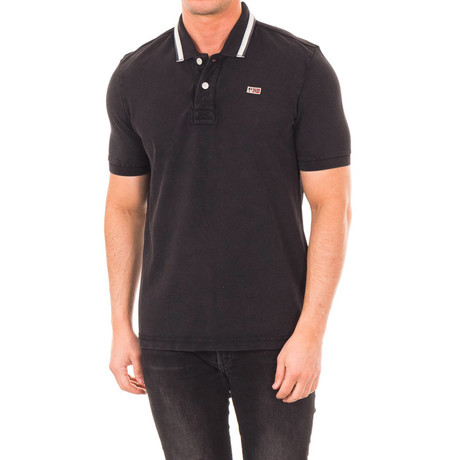 Short-Sleeve Contrast Collar Polo // Black (S)