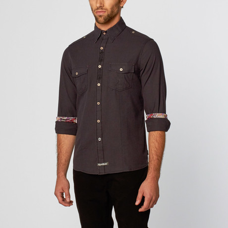 Mini Houndstooth Long-Sleeve Shirt // Black (S)