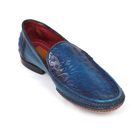 Paul Parkman Men's Blue Genuine Ostrich Opanka Stitched Moccasins (ID#YL94OPK) main image 1