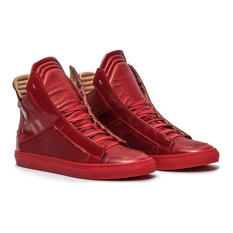 YLATI // Zeus High-Top Sneaker // Red + Tan (Euro: 40)
