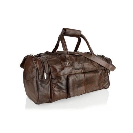 Multi-Pocket Leather Duffle // Brown
