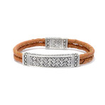 Leather Woven Bracelet // 7mm // Brown + Silver