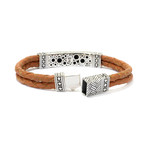 Leather Woven Bracelet // 7mm // Brown + Silver