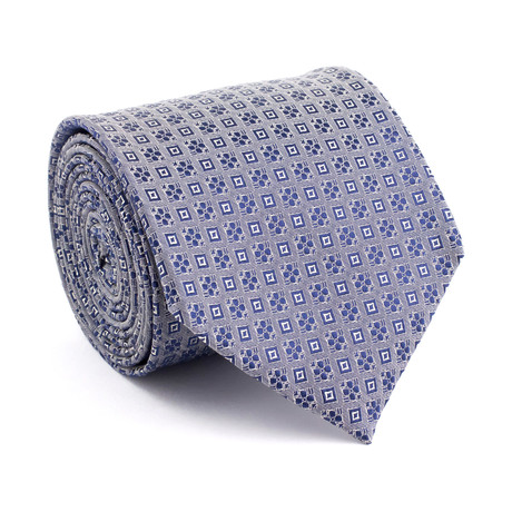 Clover Square Silk Tie // Grey + Blue