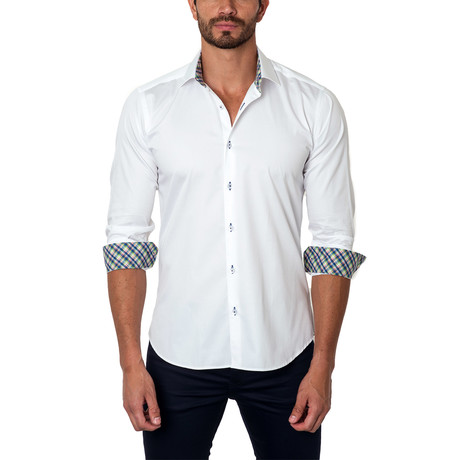 Garden Plaid Placket Button-Up Shirt // White (S)