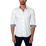 Garden Plaid Placket Button-Up Shirt // White (L)