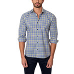 Jared Lang // Medium Plaid Button-Up Shirt // Navy + Yellow (XL)