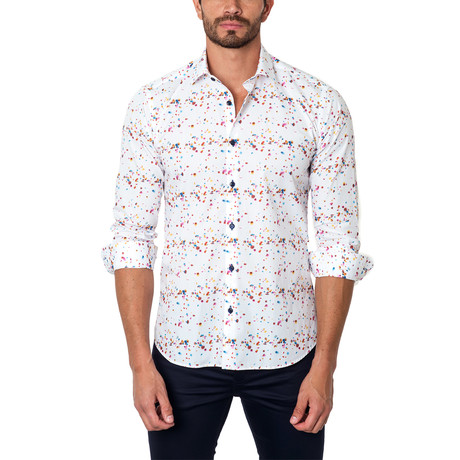 Confetti Print Button-Up Shirt // White (S)