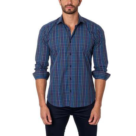 Crossing Lines Button-Up Shirt // Navy (L)