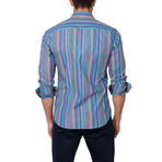 Bold Stripe Button-Up Shirt // Blue (L)