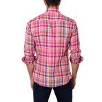 Large Plaid Button-Up Shirt // Fuschia (L)
