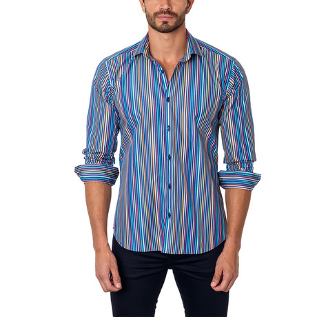 Bold Stripe Button-Up Shirt // Blue (S)