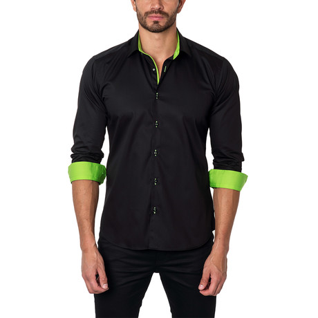 Contrast Placket Button-Up Shirt // Black (S)