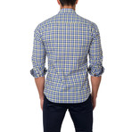 Jared Lang // Medium Plaid Button-Up Shirt // Navy + Yellow (L)