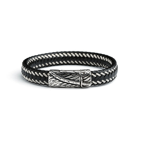 Leather + Stainless Steel Sword Bracelet