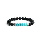Silver + Onyx + Turquoise Beaded Bracelet // Black + Aqua