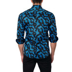 Wandering Lines Button-Up Shirt // Black + Blue (S)