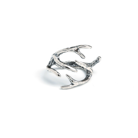 Deer Antler Ring // Silver Plated White Bronze (Size 4)