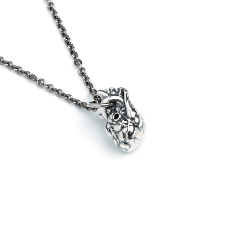 Anatomical Heart Pendant // Silver Plated White Bronze
