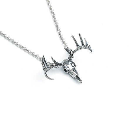 Small Trophy Deer Skull Necklace // Sterling Silver (24" Chain)