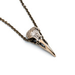 Engraved Raven Skull Pendant // Bronze