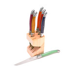 Multi-Color Handled Steak Knives + Wood Block // Set of 6