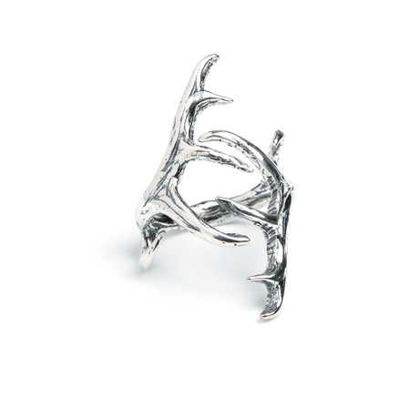 Elk Antler Ring // Silver Plated White Bronze (Size 8)