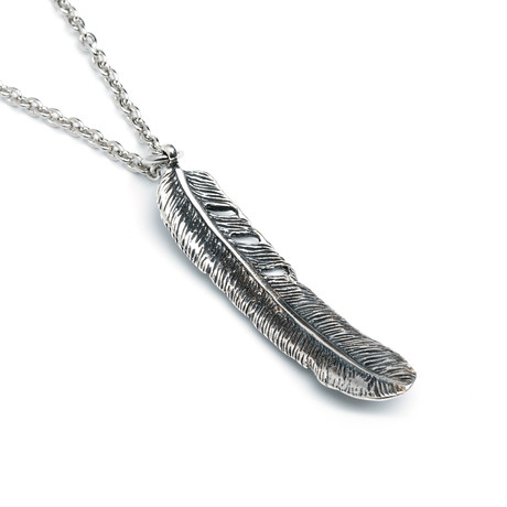Raven Feather Pendant // Silver Plated White Bronze