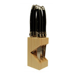 Black Handled Steak Knives + Wood Block // Set of 6