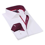Button-Up Dress Shirt // White + Burgundy (XL)