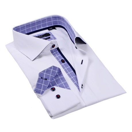 Button-Up Dress Shirt // White + Blue (S)