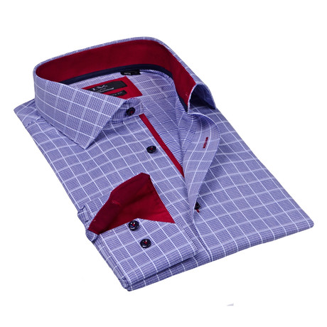 Levinas // Button-Up Dress Shirt // Blue + Red (S)