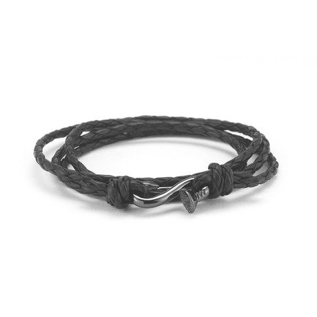 Blacken Nail Wrap Bracelet // Braided Black Leather