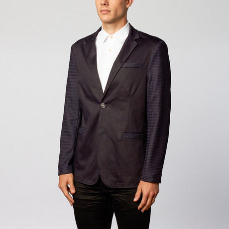 Contrast Woven Sleeve Blazer // Solid Black (S)