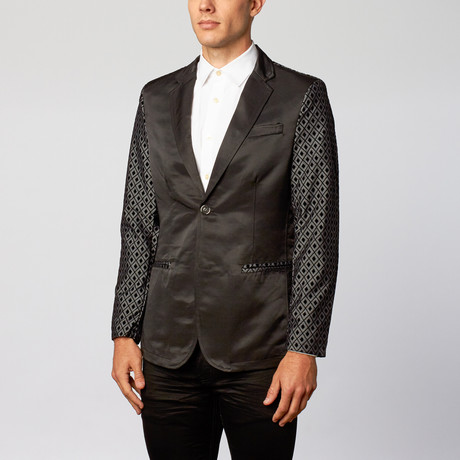 Contrast Woven Sleeve Blazer // Black + Grey (S)