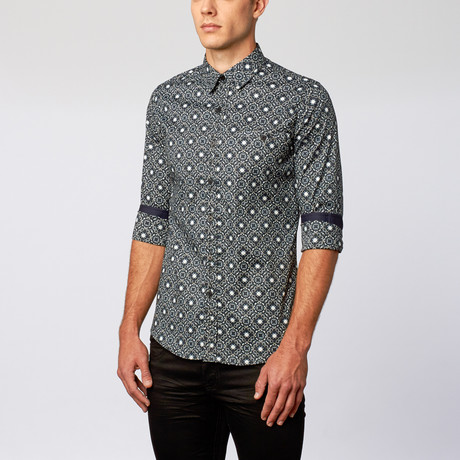 Platini // Button-Up Shirt // Grey Floral Tile (L)