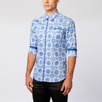 Button-Up Shirt // Large Floral Blue + White (S)