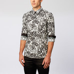 Button-Up Shirt // Black +White Flora (M)