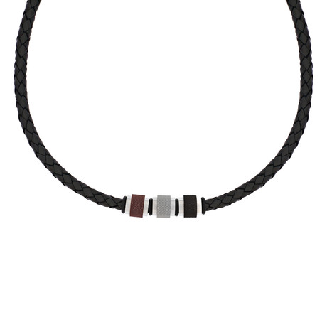 Black Leather Tri Color Necklace