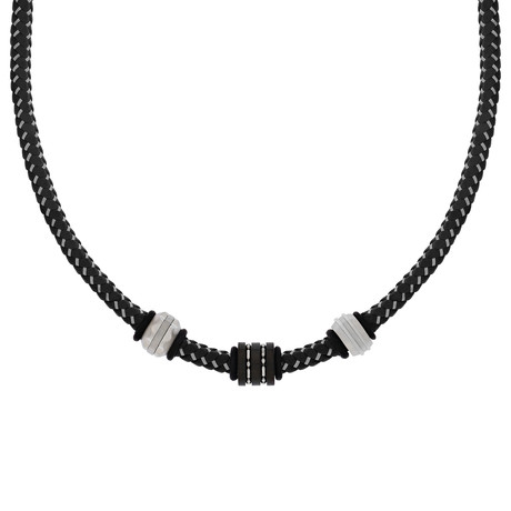 Black Leather Steel Wire Necklace