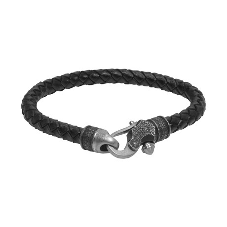 Black Leather + Signature Clasp Bracelet